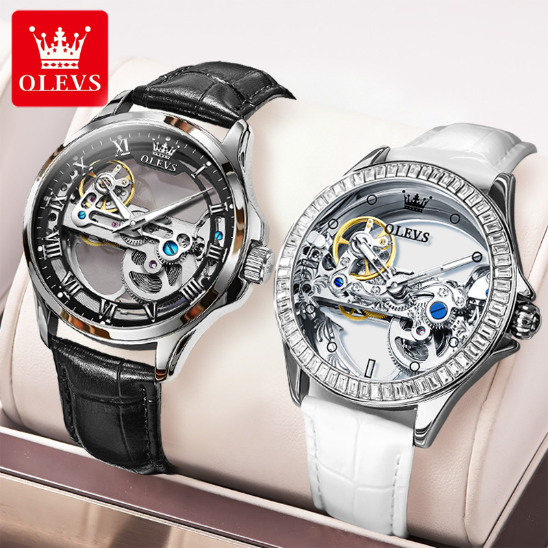 Skeleton Mechanical Watch - ساعات OLEVS للأزواج أصلية شفافة بالكامل