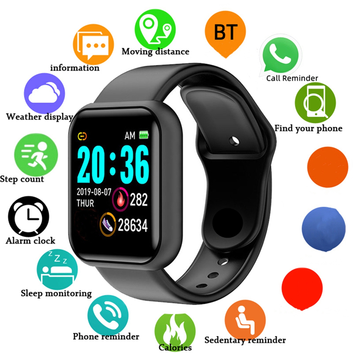 Smartwatch Health Watches - الرجال الساعات الذكية شاشة ملونة بلوتوث