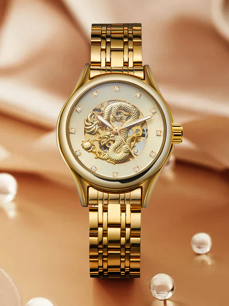 Skeleton Mechanical Watch - T-WINNER الراقية الفاخرة التنين امرأة ساعة