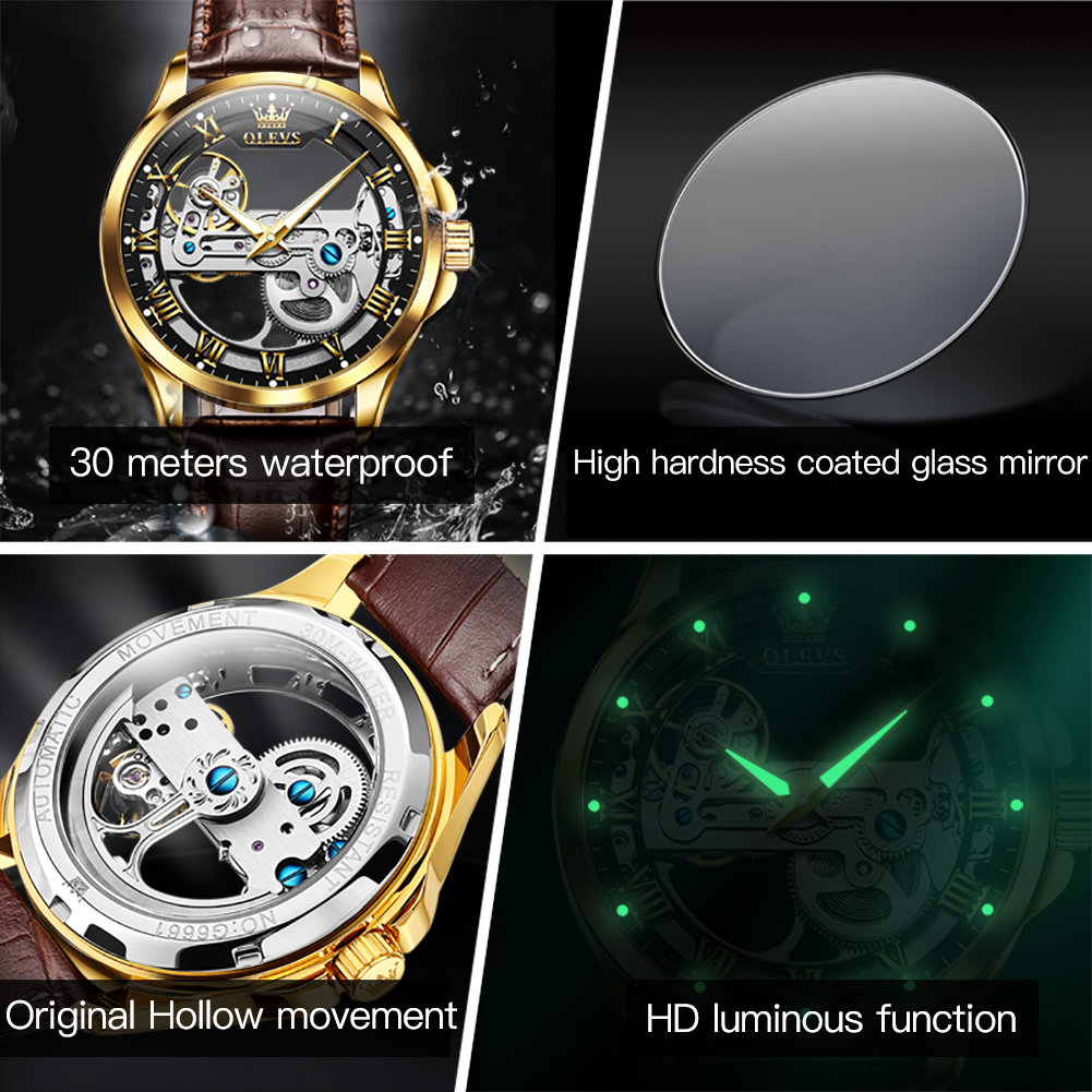 ساعات OLEVS للأزواج أصلية شفاف - مراجعة Skeleton Mechanical Watch وسعره