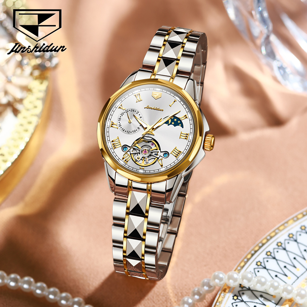 ساعة JSDUN 8937 للسيدات، ساعة  - مراجعة Skeleton Mechanical Watch وسعره