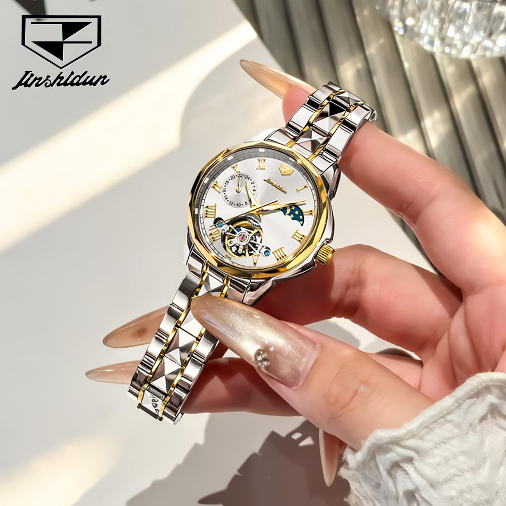 ساعة JSDUN 8937 للسيدات، ساعة  - مراجعة Skeleton Mechanical Watch وسعره