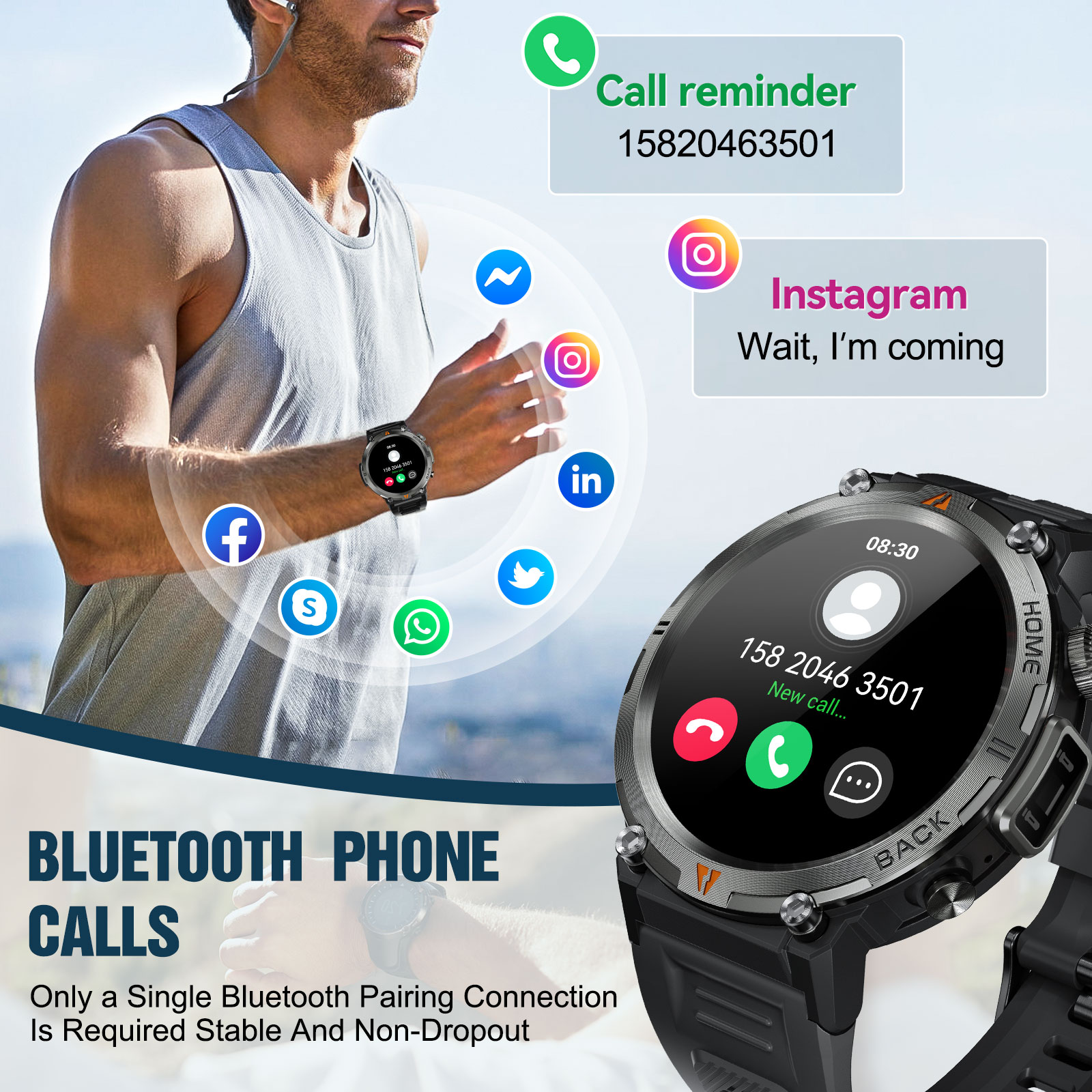 EIGIIS KE3 بلوتوث دعوة ساعة ذك - مراجعة Smartwatch Health Watches وسعره